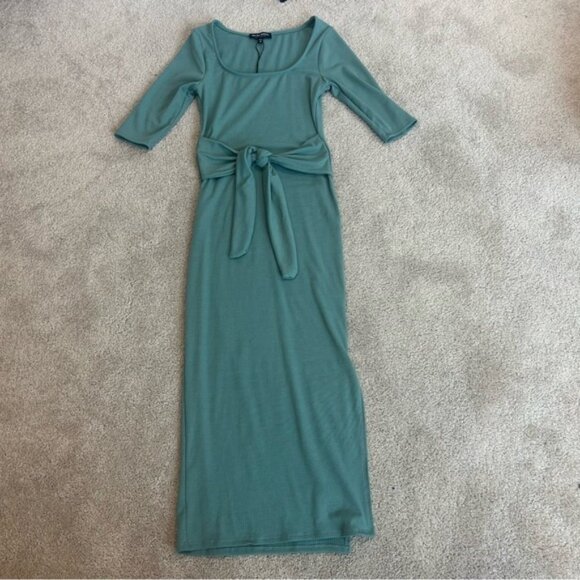 See You Monday dusty mint green ribbed front tie midi dress Sz M NWT - Picture 6 of 12